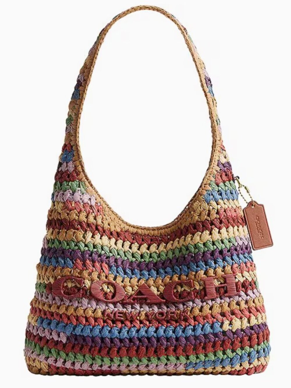 NWT COACH Brooklyn Medium Multi Striped Straw Shoulder Bag 28